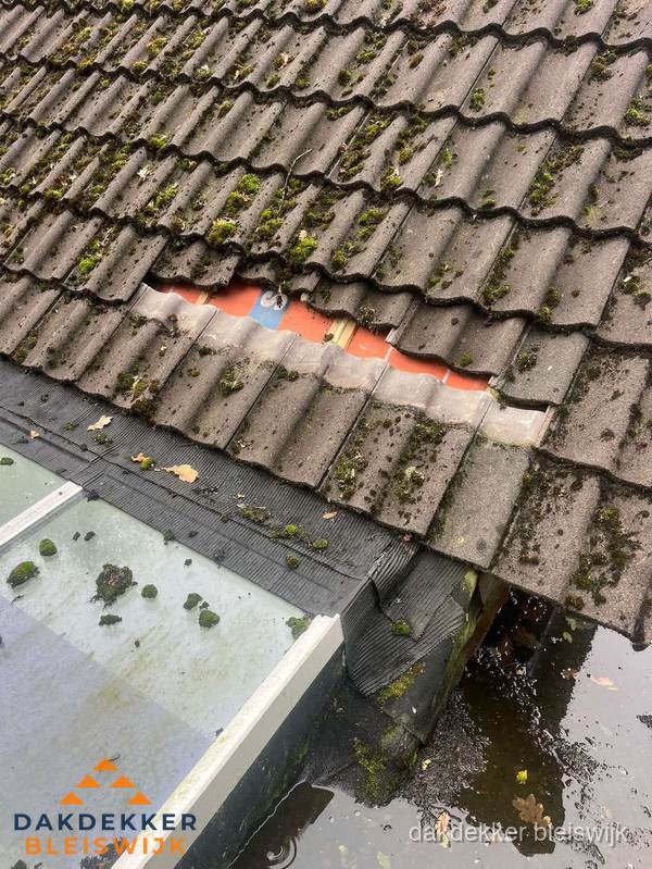 Beschadigd pannendak met ontbrekende dakpannen voor reparatie in Bleiswijk Beschadigd pannendak met ontbrekende dakpannen voor reparatie in Bleiswijk